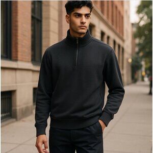 Calvin Klein Quarter Zip Pullover Sweatshirt Brown Men Medium Pockets Cotton